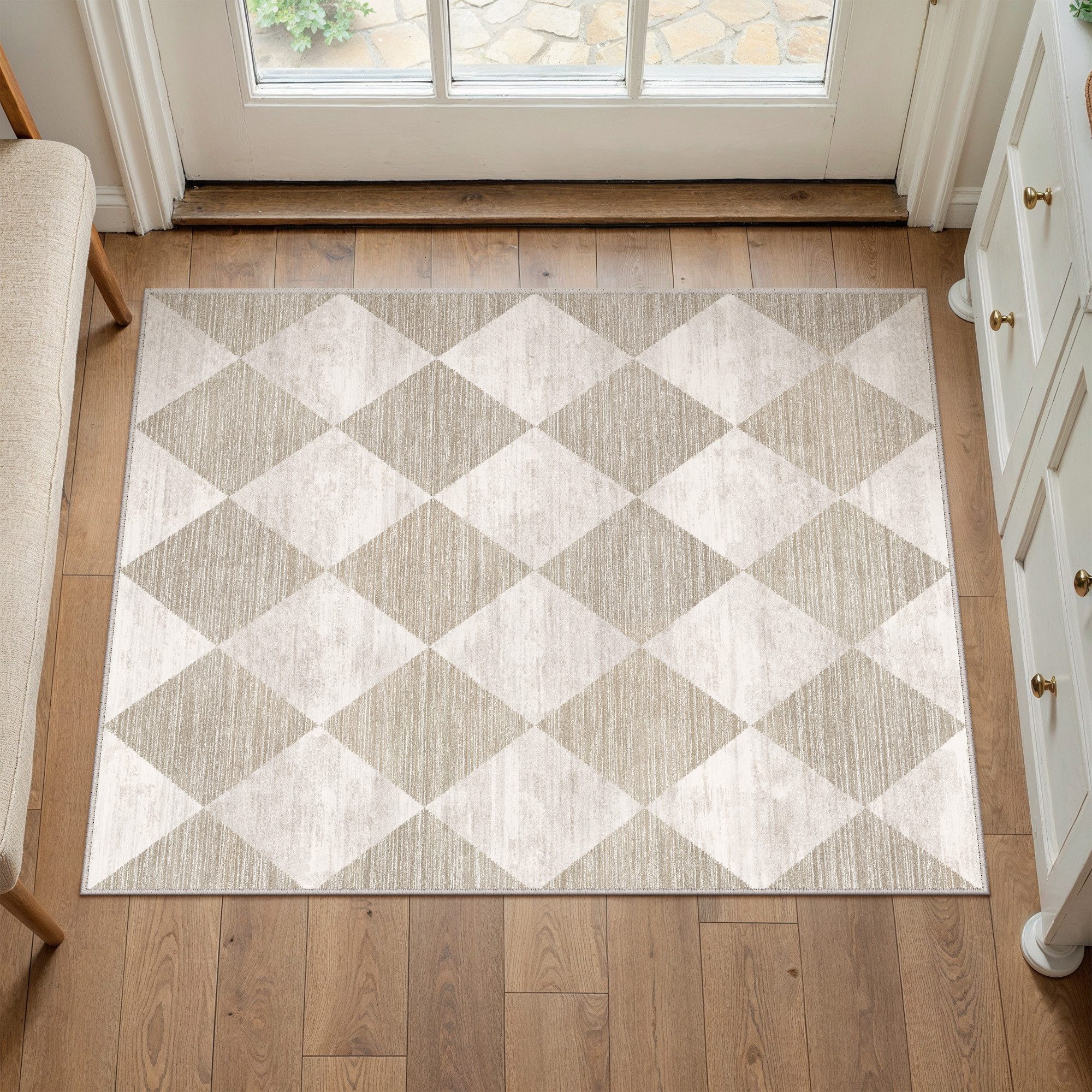 PURECOZY Teppich Kurzflor, Moderner karierter Teppich, waschbar und rutschfest, rechteckig, Höhe: 6 mm, geeignet für verschiedene Innenräume