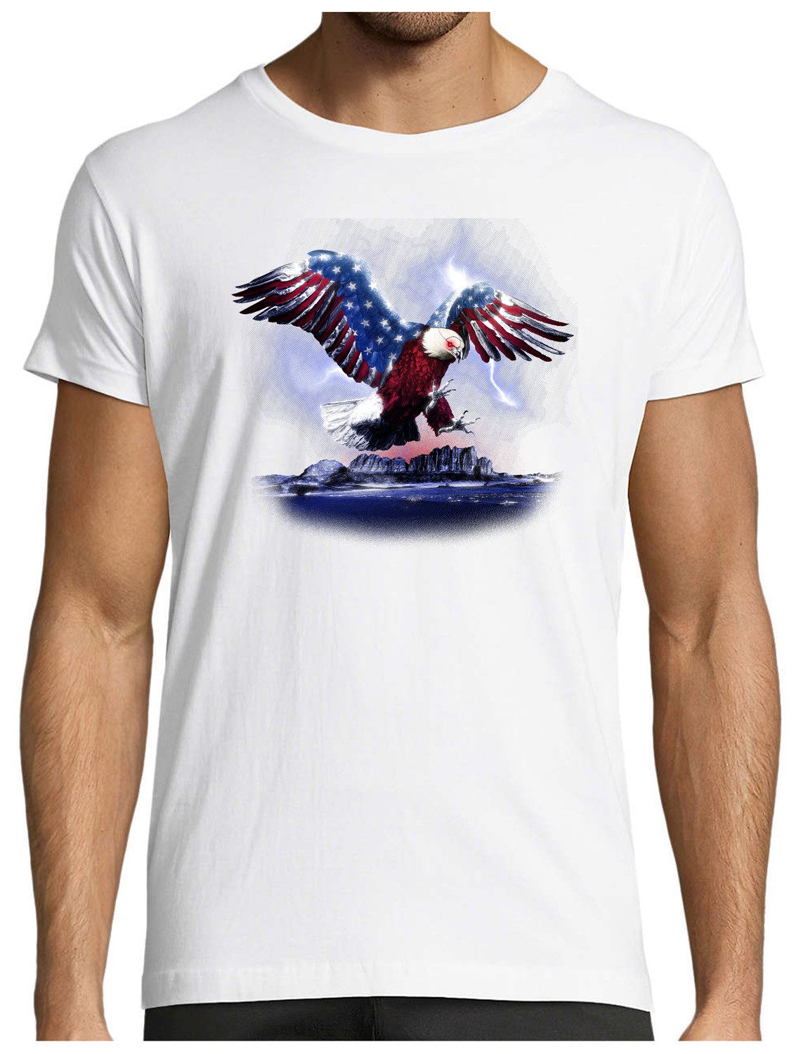 T-Shirt Herren Print Shirt - Adler in USA Farben Brustprint