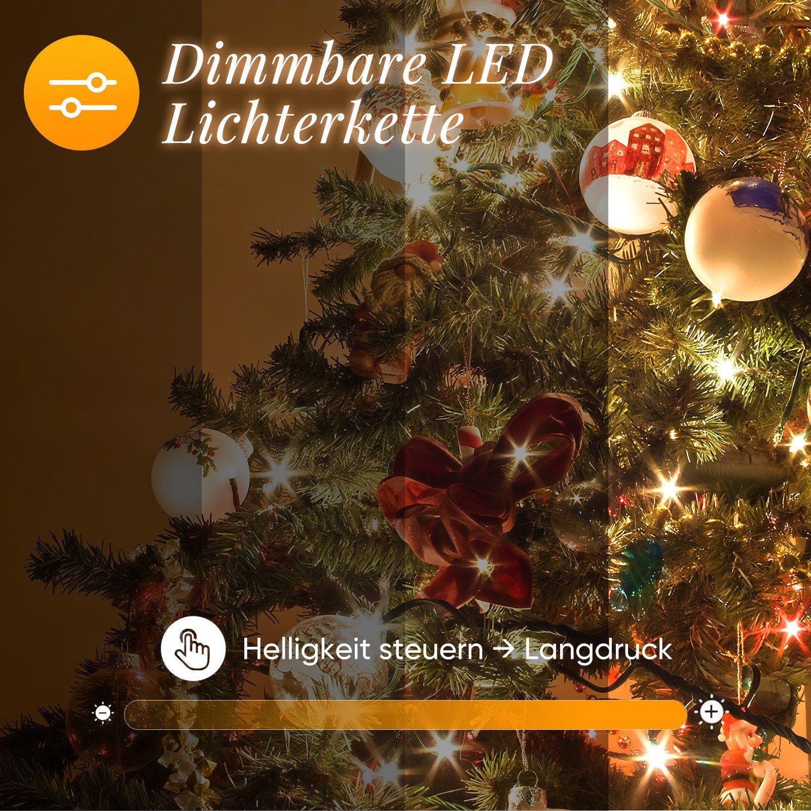 Salcar LED-Lichterkette LED Lichterkette Außen Weihnachtsbeleuchtung Weihnachtsdeko Warmweiß, 15m 250er LED, 9 Modi, Warmweiß bis Gelb(2800K-1800K) Dimmbar