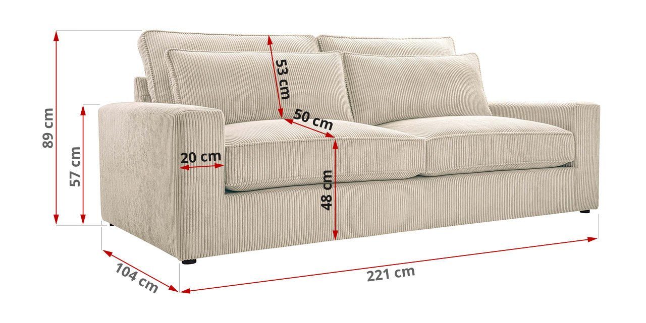 MKS MÖBEL Sofa Kissen, Lincoln LOCANO, Beige Zweisitzer, mit modern freistehend losen