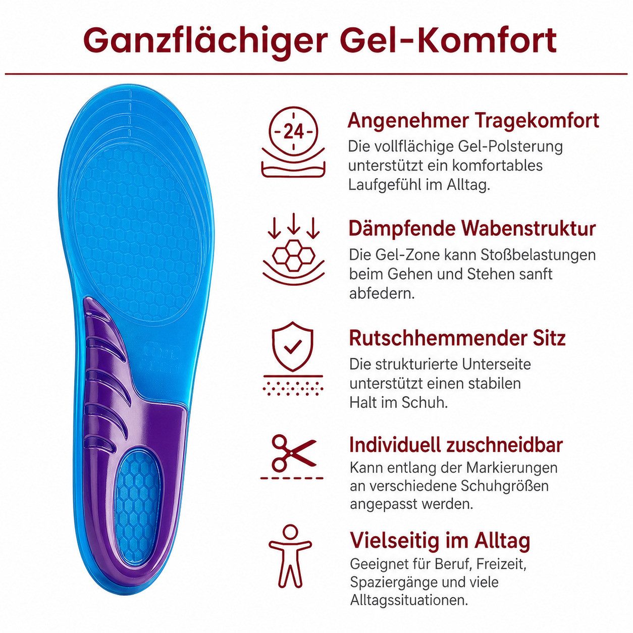 COOL-i ® Einlegesohlen Gel-Einlegesohlen – Orthopädisch, stoßdämpfend, weich & bequem, für Ferse, Fersensporn & müde Füße – Unisex & waschbar