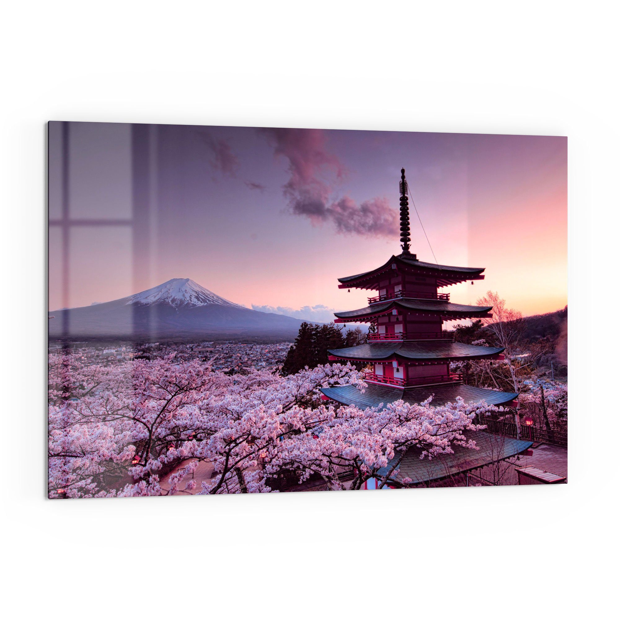 DEQORI Küchenrückwand 'Kirschblüten Tempel Japan', Glas Spritzschutz Badrückwand Herdblende