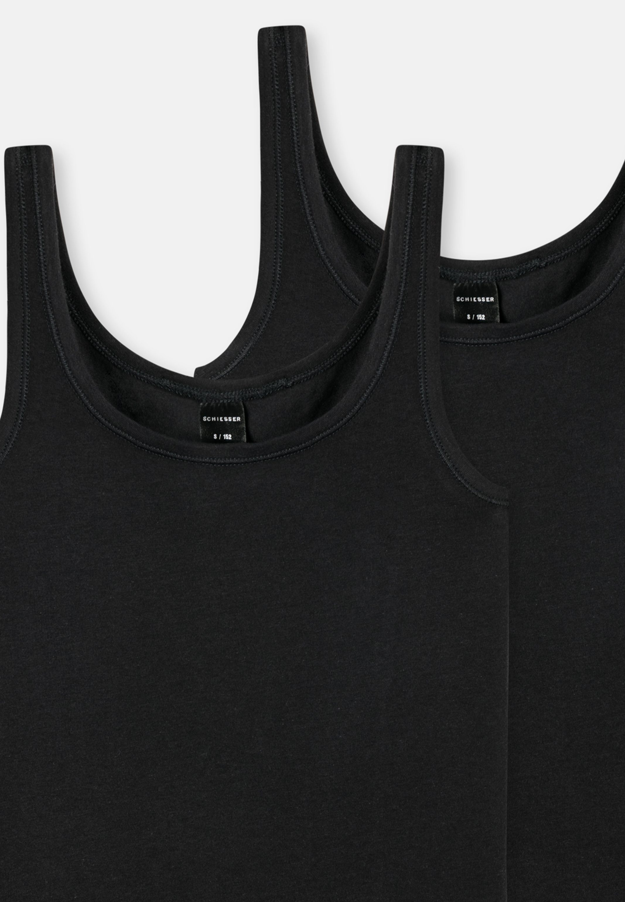 Schiesser Einfass - Organic 95/5 Unterhemd Top Arm- Pack mit (Spar-Set, und Halsausschnitt Teens 6-St) Cotton Girls 6er / - Baumwolle Schwarz Unterhemd