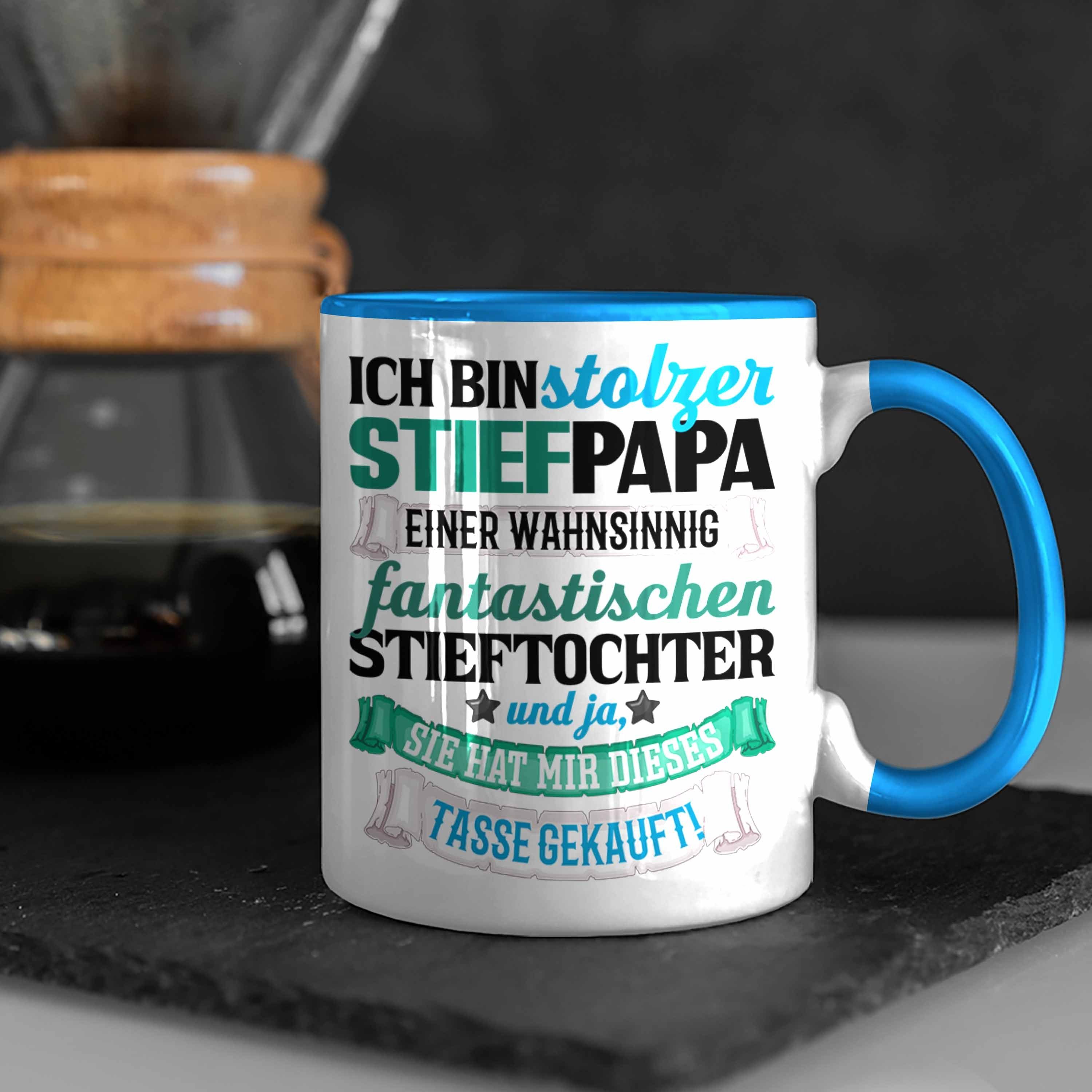 Trendation Tasse Bonus Papa Tasse Stolzer Vatertag Blau Stiefvater Geschenkidee Geschenk für