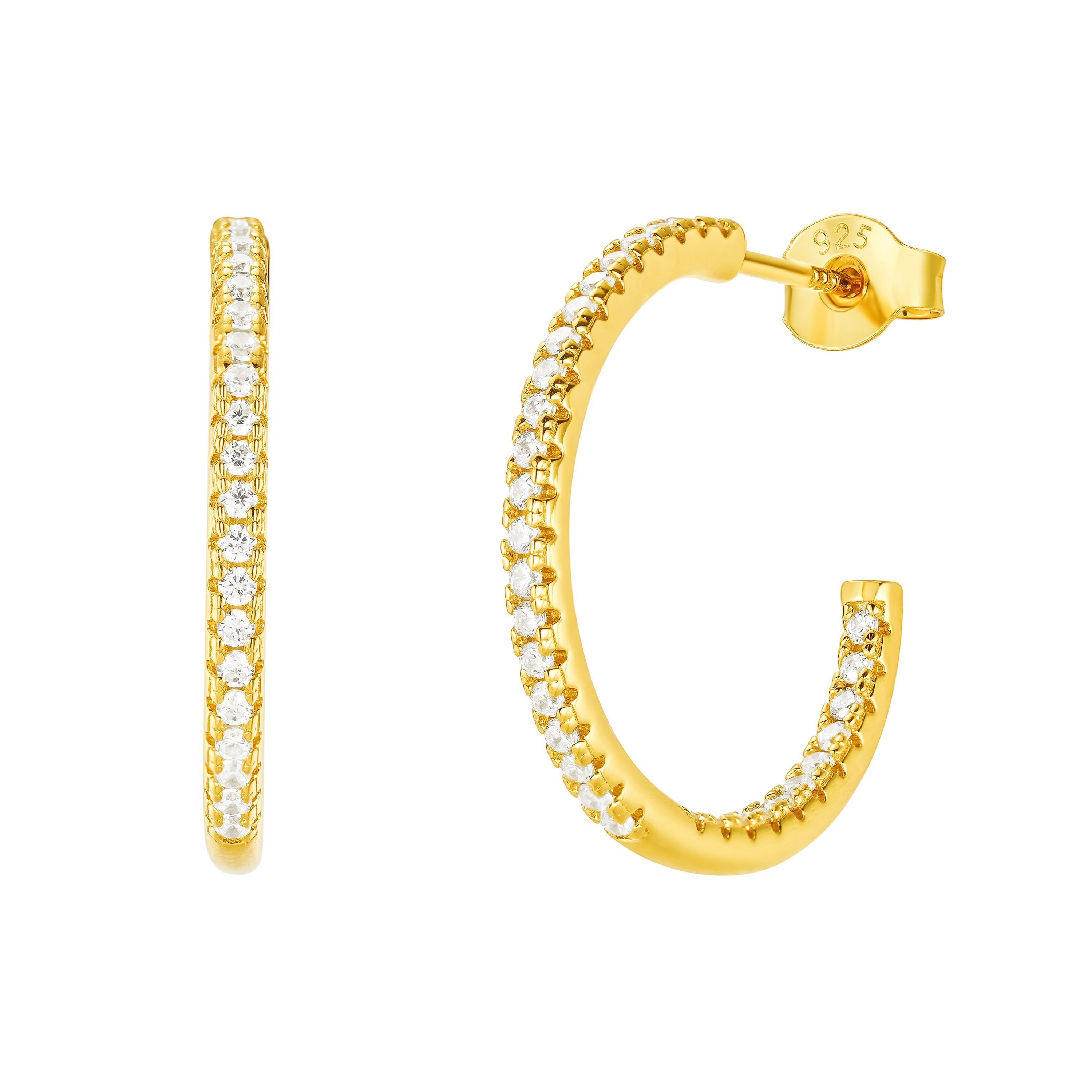 Brandlinger Paar Creolen Ohrringe München, Silber 925 vergoldet, Weiße Zirkoniasteine