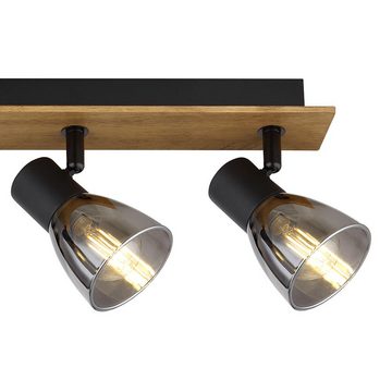 etc-shop LED Deckenspot, Leuchtmittel nicht inklusive, Spotleuchte Deckenlampe 4 Flammig Holz schwarz Rauchglas beweglich