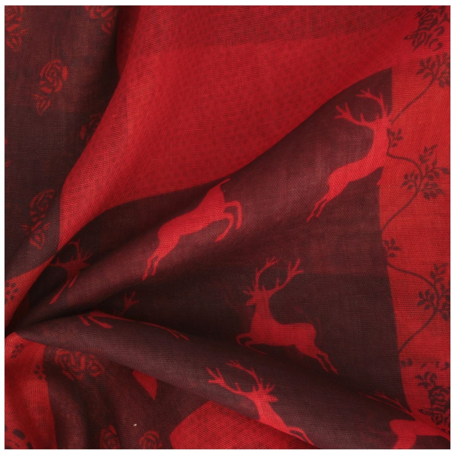 Breiter Modeschal, ultraleicht Tracht mit Hirsch-Muster 04 rot