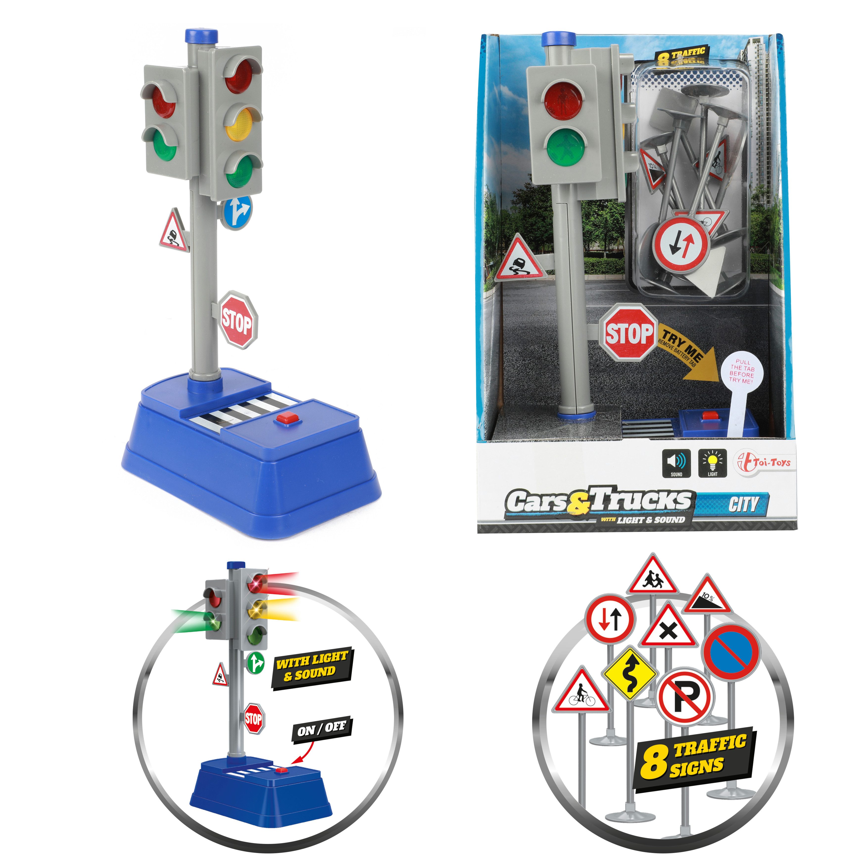 Spielfahrzeug-Erweiterung CARS&TRUCKS - Ampel mit 8 Verkehrszeichen (Licht und Sound)