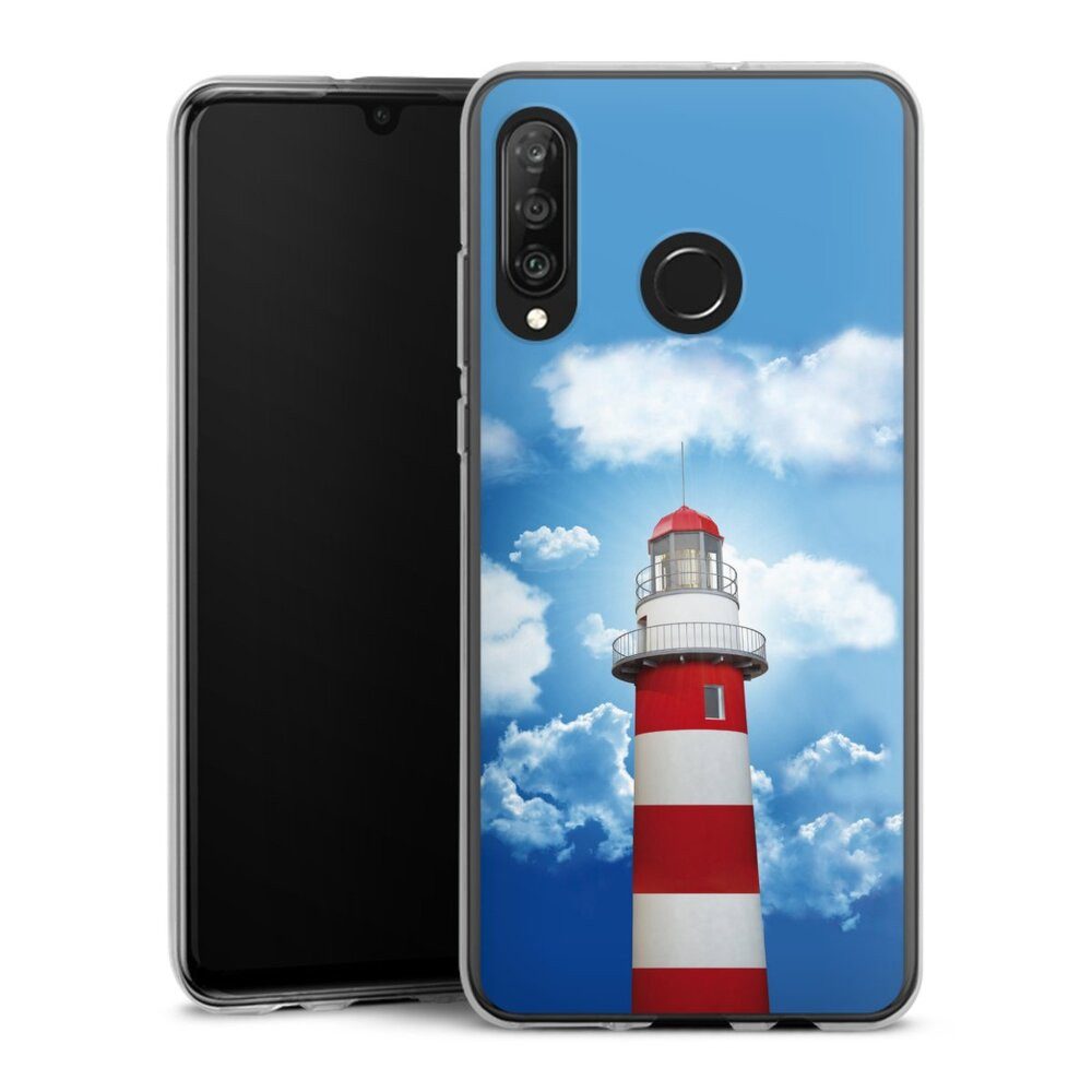 DeinDesign Handyhülle Leuchtturm Wolke Himmel Leuchtturm, Huawei P30 Lite Premium Silikon Hülle Bumper Case Handy Schutzhülle