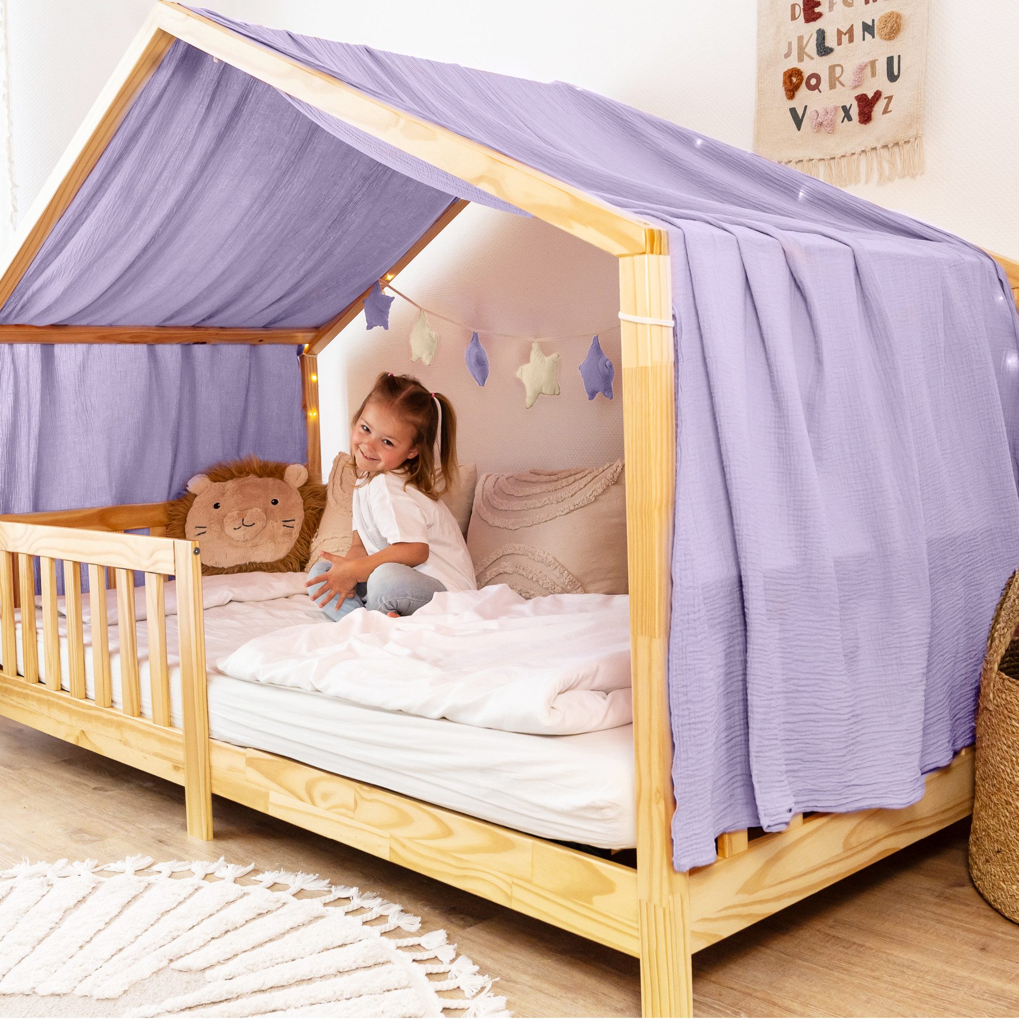 lilimaus Betthimmel Himmel für Hausbett aus Musselin - Länge 320, 360 oder 420 cm (1-tlg), macht das Hausbett zur Kuschelhöhle - weicher, luftiger Musselin
