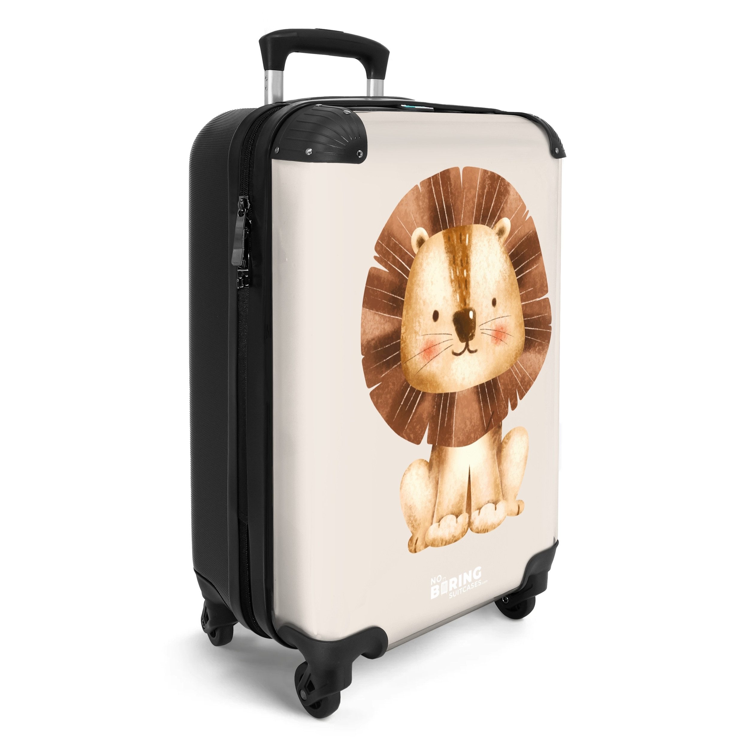 NoBoringSuitcases.com© Kinderkoffer Baby - Löwe Illustration mit beige Hintergrund 55x35x20cm, Kinder Koffer Klein, Trolley Handgepäck, Reisekoffer