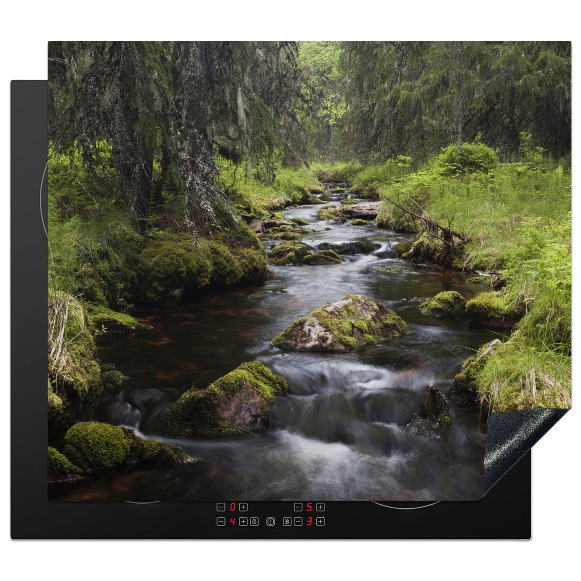 MuchoWow Herdblende-/Abdeckplatte Fluss mit Felsblöcken im Fulufjället-Nationalpark in Schweden, Vinyl, (1 tlg), 59x52 cm, Ceranfeldabdeckung für die küche, Induktionsmatte