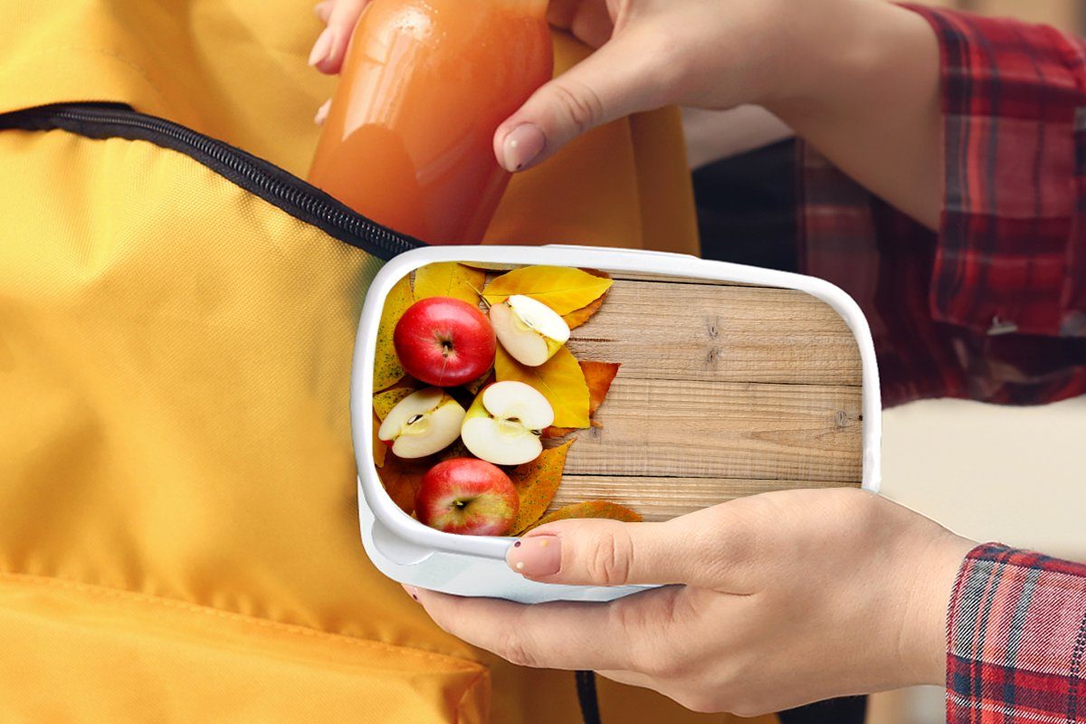 Jungs - Herbst Brotbox Apfel weiß Erwachsene, für Brotdose, - Lunchbox und Mädchen - Obst, (2-tlg), Blätter MuchoWow und für Kunststoff, Kinder