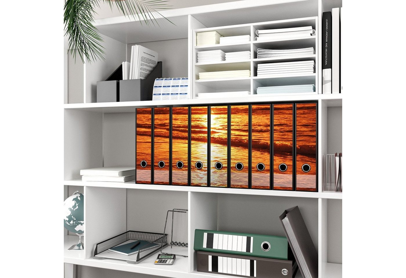 Thumbnail - Wallario Etiketten Farbenfroher Sonnenuntergang über dem Meer II, Ordnerrücken-Sticker in verschiedenen Ausführungen