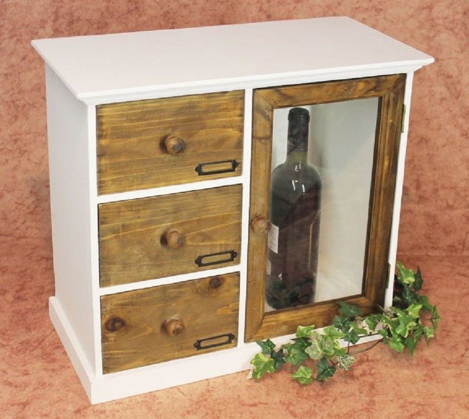 DanDiBo Schmuckschrank Minikommode Schubladen mit Tür Holz Schubladenschrank 12019 Küchenschrank Natur Regal 50 cm Shabby Chic Küchenregal Vitrine