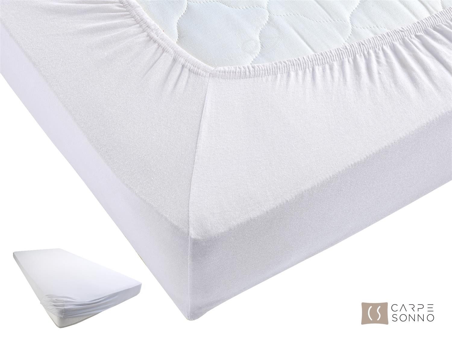 Carpe Sonno Spannbettlaken Jersey 90x200 100x200 120x200 140x200 160x200 180x200 200x200 70x140, Jersey, Gummizug: rundum, (1 Stück), Baumwoll Babybett Spannbettlaken 70x140 Baby Laken Weiß