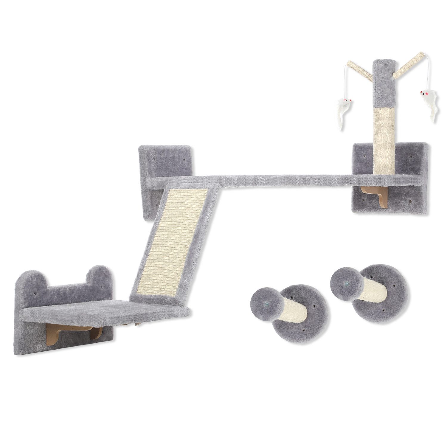 oyajia Katzen-Kletterwand 3-teilig Katzenmöbel mit Kratzbrett, Sprungplatten, Kratzstamm, für Katzen bis 5 kg, Sisal, Grau