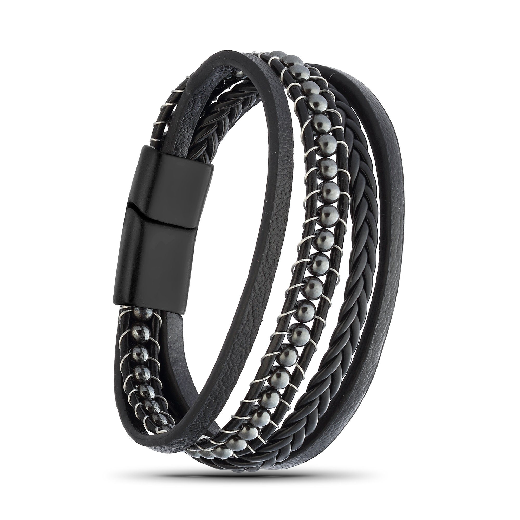 NAHLE Lederarmband Herren Lederarmband mit verschließen mit Hämatit ein Perlen Magnetverschluss sicheres Leder, für Schmuckbox), (inkl. aus