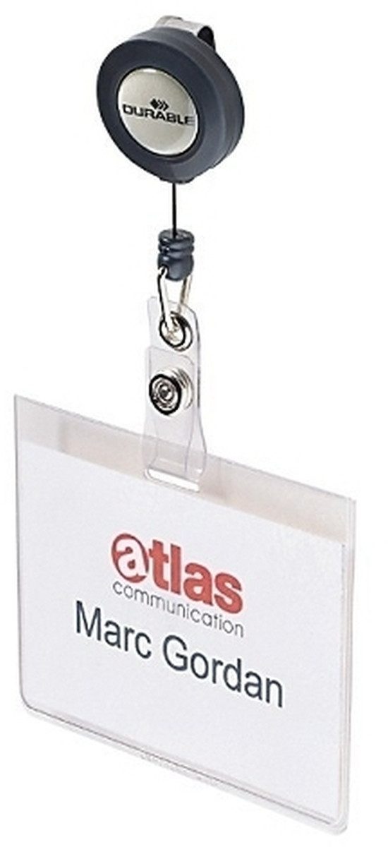 DURABLE Hinweisschild Namensschilder mit Ausweishalter 90x60mm transparent VE=10 Stück