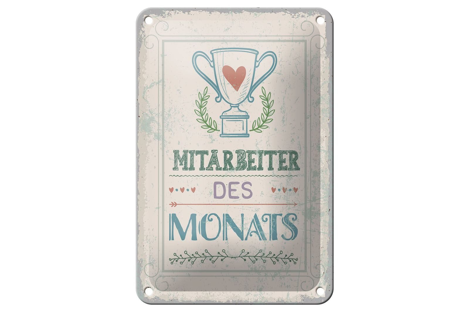 Femer GmbH Metallschild Hinweis 12x18 cm Mitarbeiter des Monats Pokal, (1 St), gewölbte Oberfläche, abgerundete Ecken, umgeschlagene Kanten