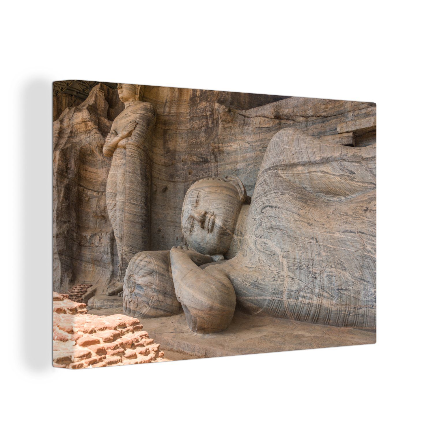 OneMillionCanvasses® Leinwandbild Liegende Buddha-Statue aus Stein in Polonnaruwa, Sri Lanka, (1 St), Wandbild Leinwandbilder, Aufhängefertig, Wanddeko, 30x20 cm
