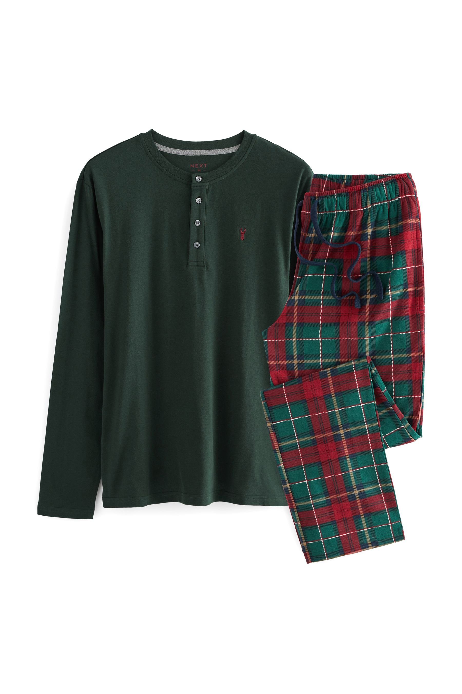 Schlafanzug Next Motionflex Check tlg) (2 Green/Red Pyjama Bequemer