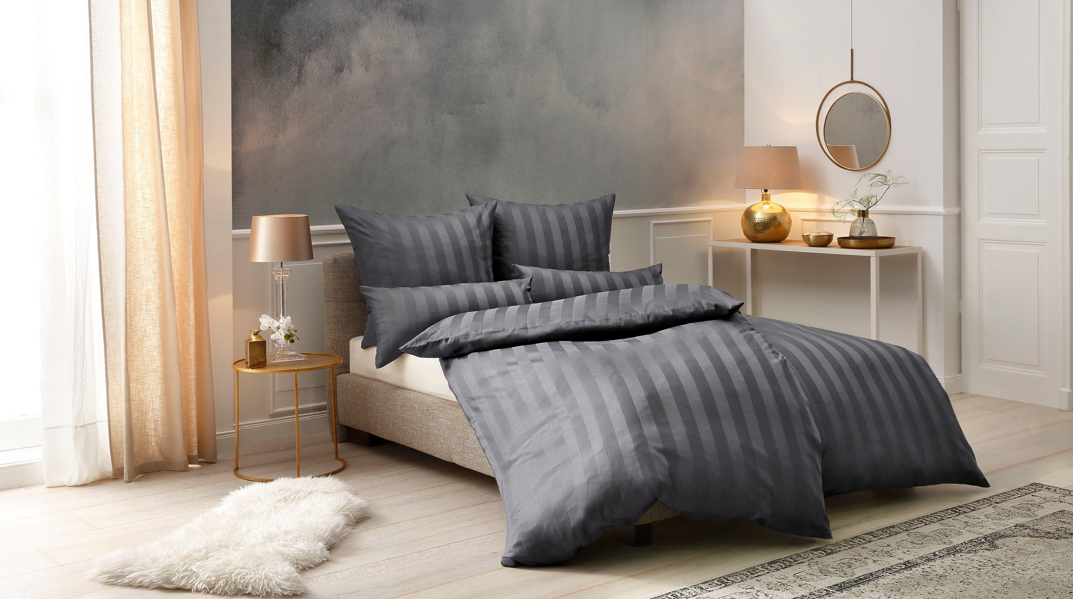 OTTO home Bettwäsche MALIA mit eingewebten Streifen, uni, Mako-Satin, 2 teilig, Bettwäsche aus 100% Baumwolle, Bettwäsche in Mako-Satin-Qualität – Bild 4 von 5