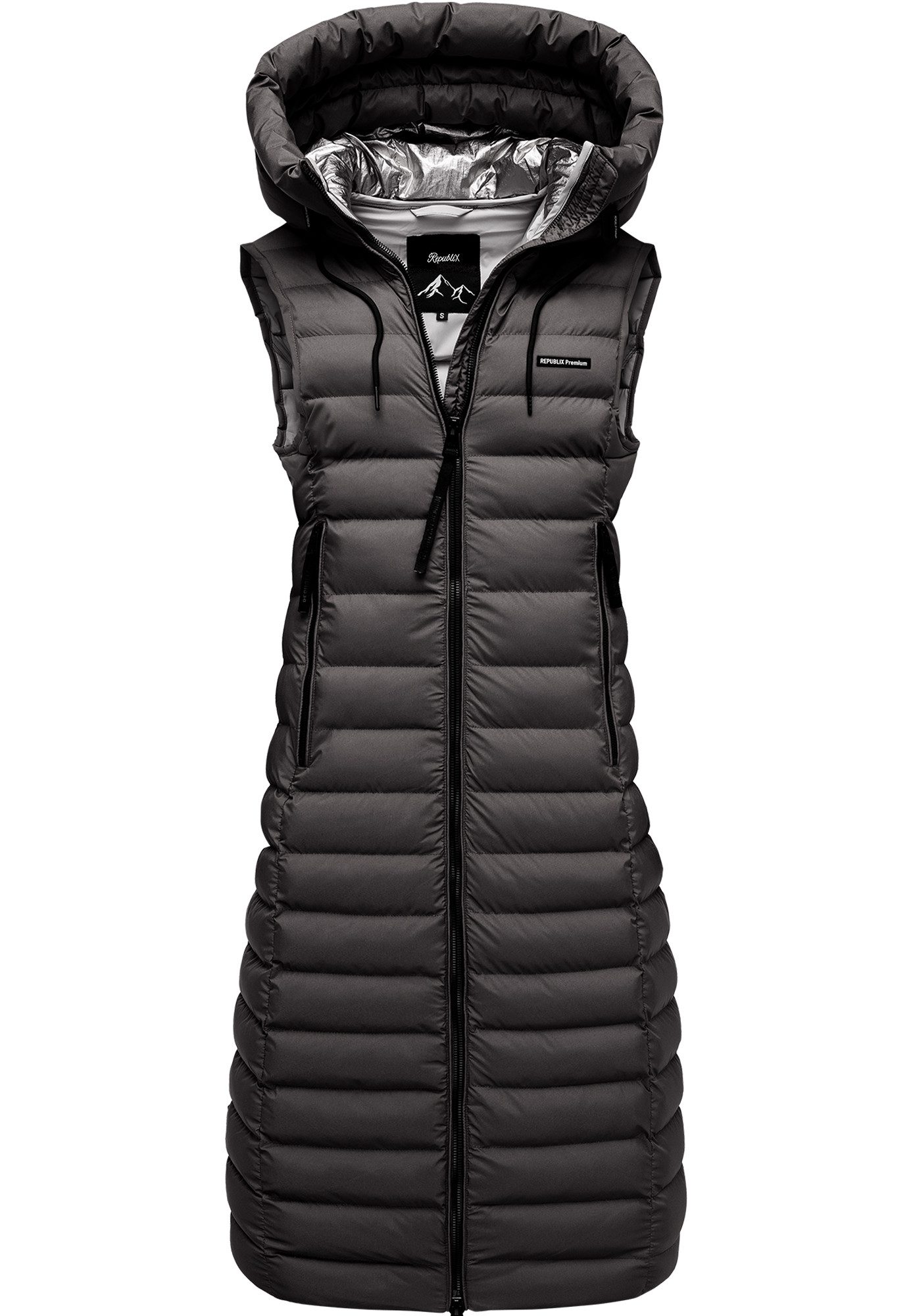 REPUBLIX Steppweste ARYANA warme Damen Outdoor-Weste Jacke lang mit Kapuze