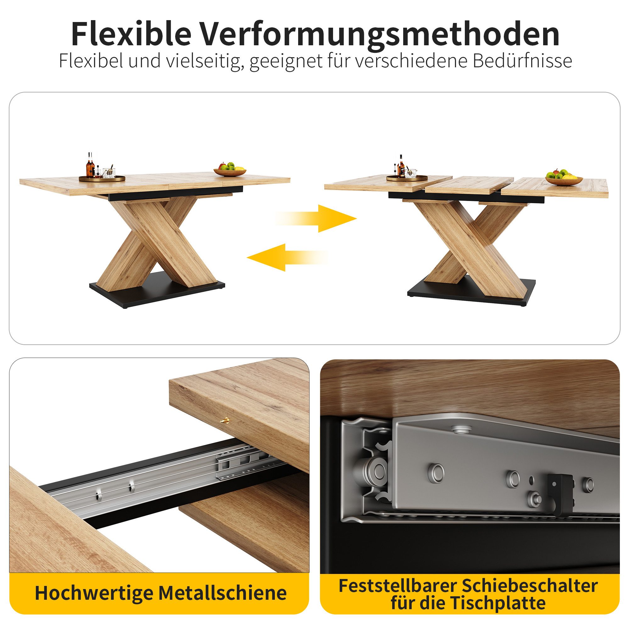 Tongtong Esstisch ausziehbarer Esstisch, Küchentisch, erweiterbar günstig online kaufen