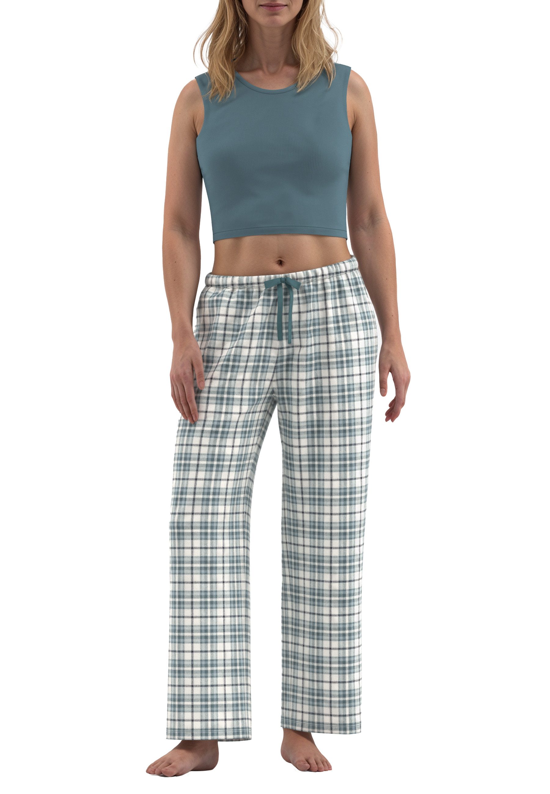 TOM TAILOR Schlafhose TOM TAILOR Damen Lange-Hose grün kariert (1-tlg)