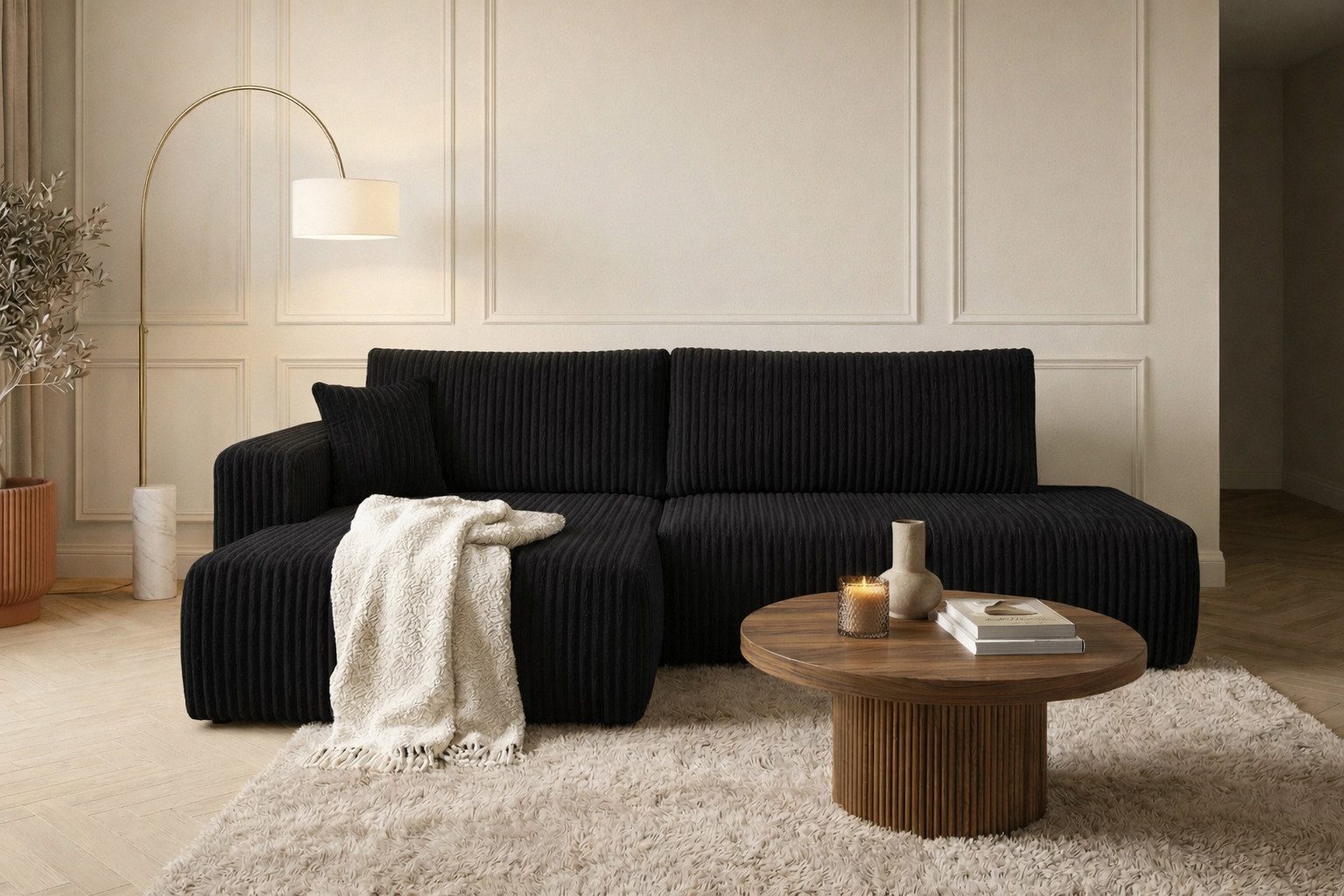 Kaiser Möbel Ecksofa mit Schlaffunktion und Bettkasten, Cordstoff Tilia, OPEN XL, XL-Format,Große Liegefläche,Cordstoff mit hoher Abriebfestigkeit