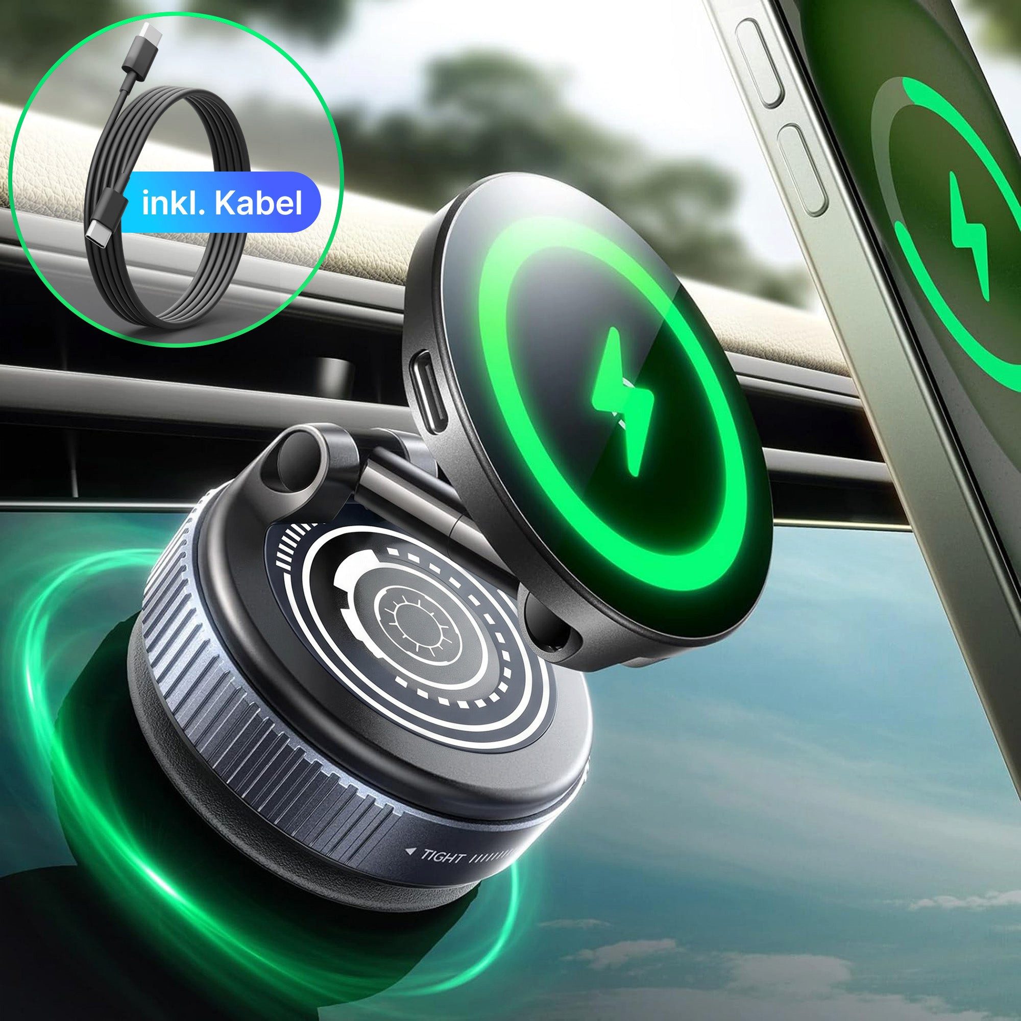 GreenHec Smartphone-Halterung Handyhalterung Auto Vakuum MagSafe Ladefunktion 15W Saugnapf Magnet, (bis 7 Zoll, Spar-Set, Handyhalterung Auto mit Wireless Charging, Qi2 Autohalterung, kabelloses Laden, Car Mount, Phone Mount)