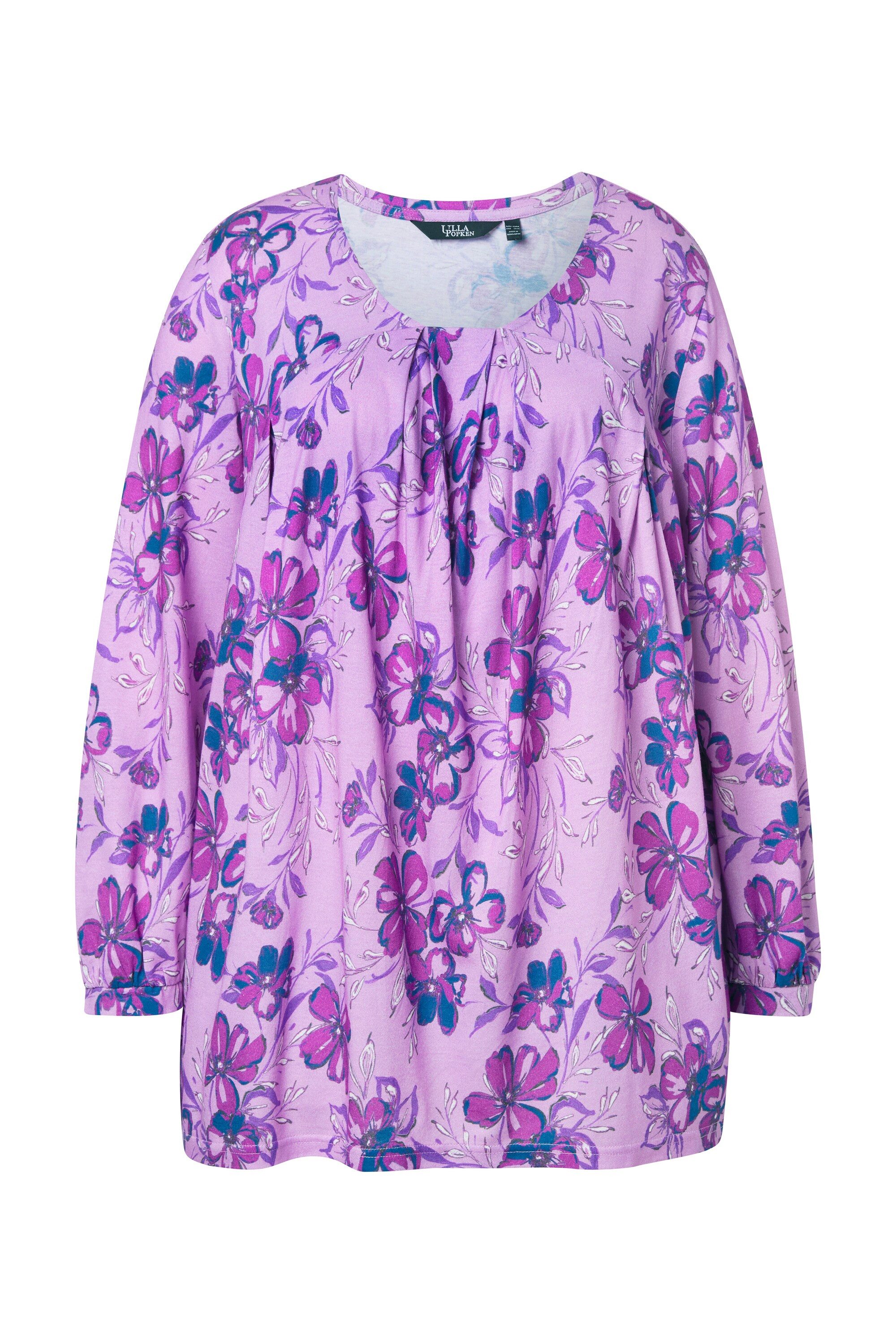 Ulla Popken T-Shirt Shirt A-Linie Zierfalten Carré-Ausschnitt Langarm günstig online kaufen