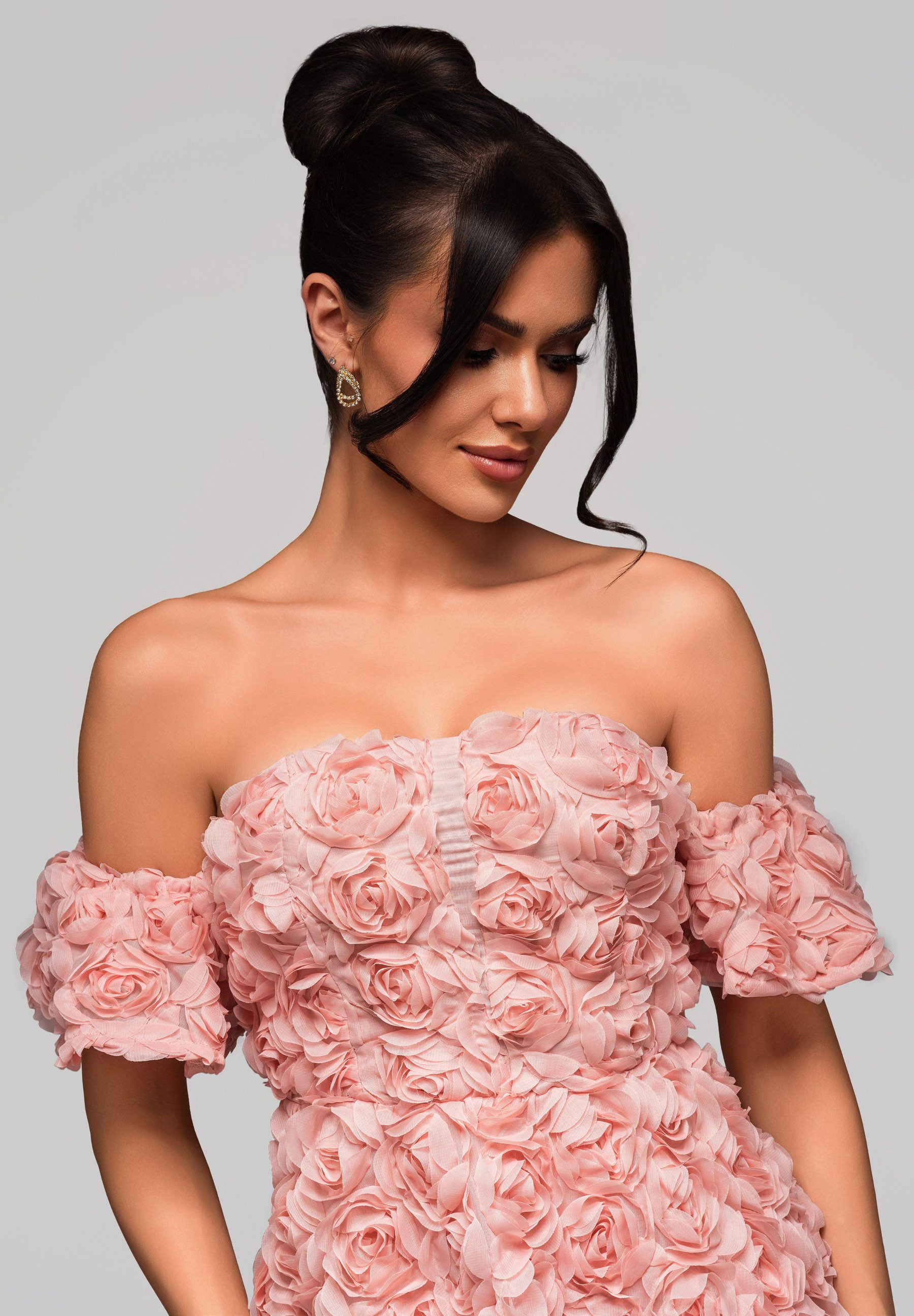 OMBRE Abendkleid Schulterfreies mit 3D-Blumenoptik günstig online kaufen