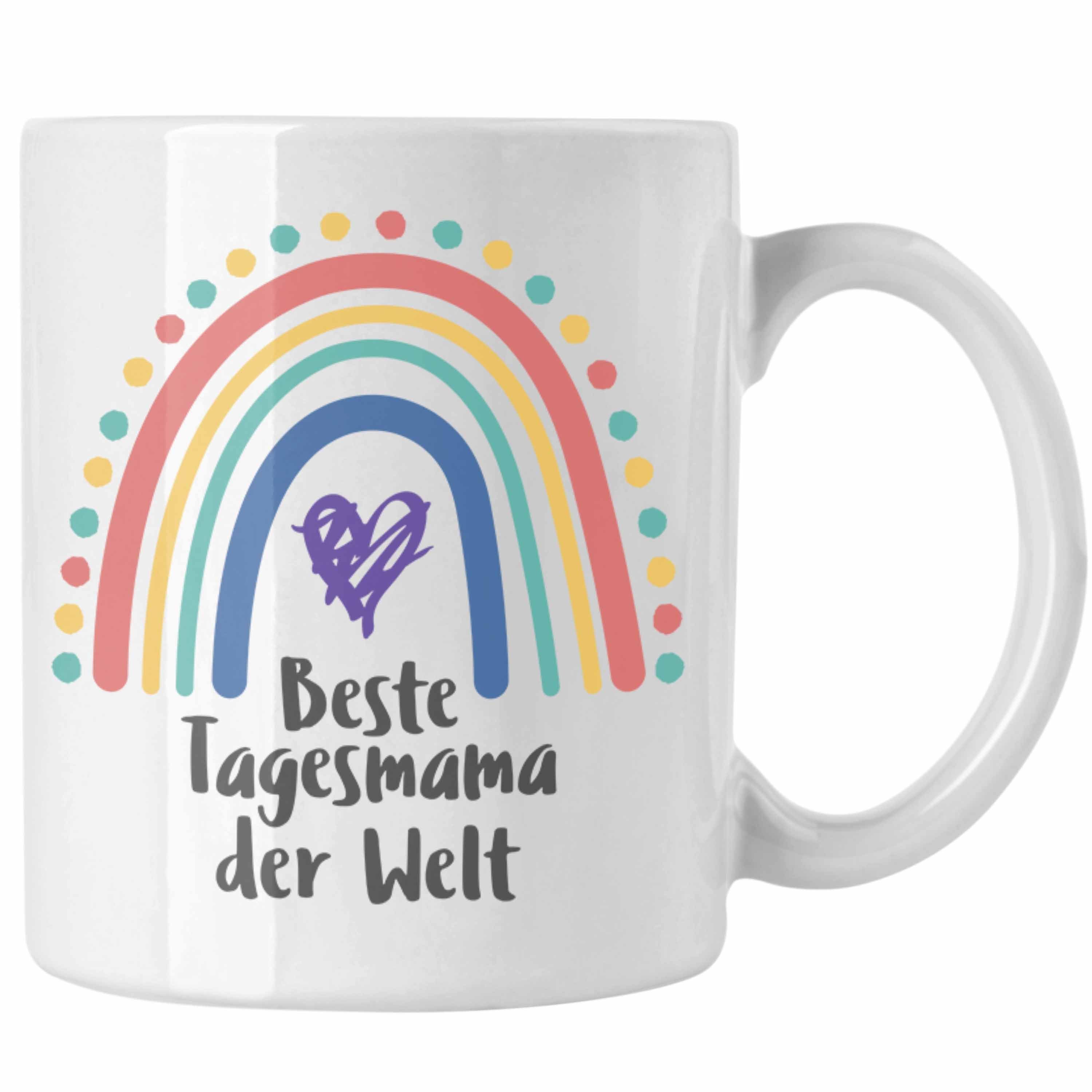 Trendation Tasse Trendation - Beste Tagesmama Geschenk Tasse Tagesmutter Aufpasserin Erzieherin Geschenkidee mit Herz Weiss