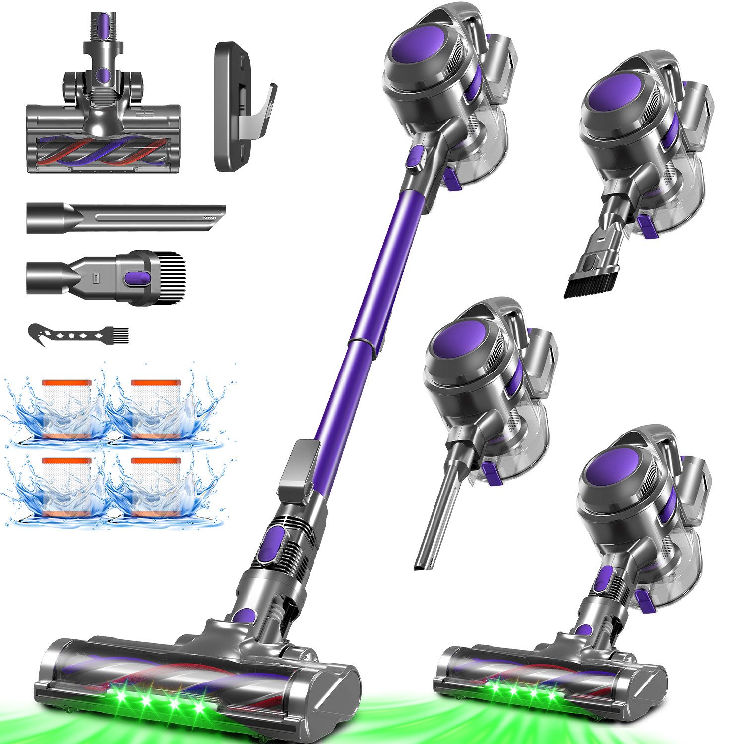 Adormii Akku-Hand-und Stielstaubsauger Akku Staubsauger,Staubsauger Kabellos 50kPa/60Min,GreenEye-Technologie, beutellos, Selbststehendes Design,Staubsauger für Tierhaare,Teppich und Hartboden