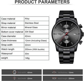 Affute Fur Herren aus Edelstahl und Metall Auto Date in farbenfrohen Zeigern Watch, mit lässiger wasserdichter Chronographen Quarzuhr