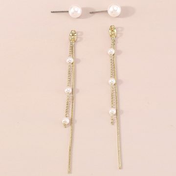 LAKKEC Paar Ohrhänger Kette Perle Quaste Ohrringe Damen Schmuck Braut-Ohrringe, Geeignet für Hochzeiten, Bankette und Partys