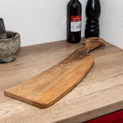Antikas Brotschneidebrett Holzbrett Schneidbrett, Messerform, Holz, Braun, H 2,0 x B 61,0 cm, Holz