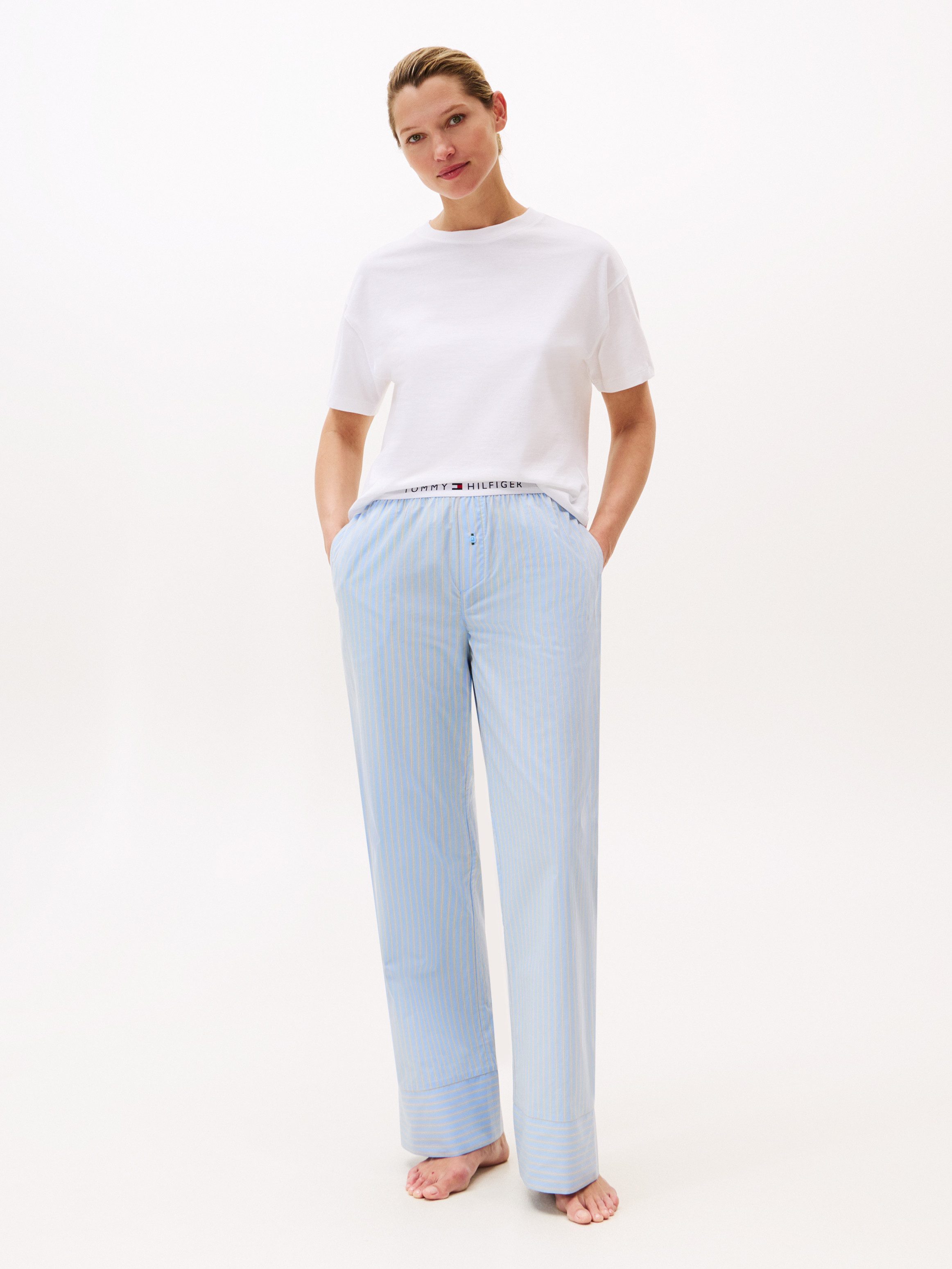 Tommy Hilfiger Underwear Loungehose POPLIN PANTS mit Streifenmuster, Logobund