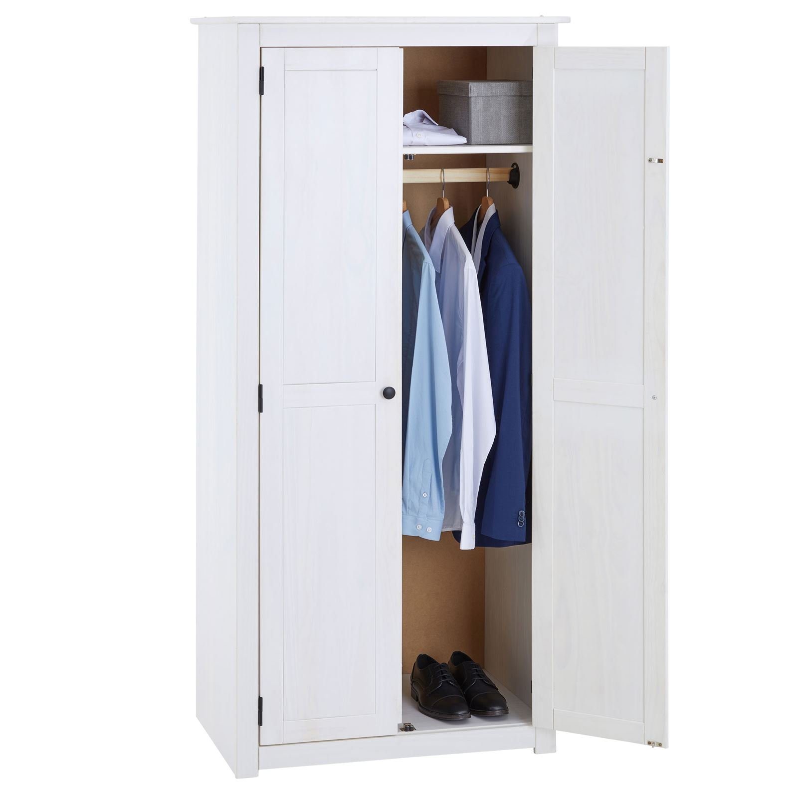 Kleiderschrank PAULO 2 CARO-Möbel Klei Fach mit aus mit Türen Kiefer Schrank Kleiderschrank großem und