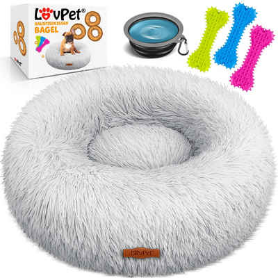 Lovpet Tierbett, Hundebett Hundekissen Katzenbett Bagel, Waschbar, Inkl. Napf