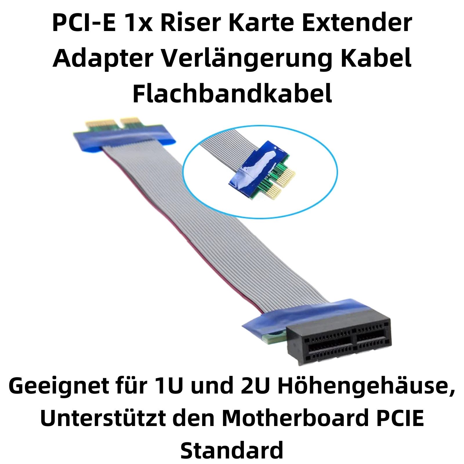 Bolwins Q28 PCI-E x1 Riser Kabel PC Gehäuse flexible Kartenverlängerung 20cm Computer-Kabel, PCI-Express x1 Stecker, PCI-Express x1 Buchse (20 cm), Flexibles Flachbandkabel, platzsparend, Plug & Play, 20cm Länge