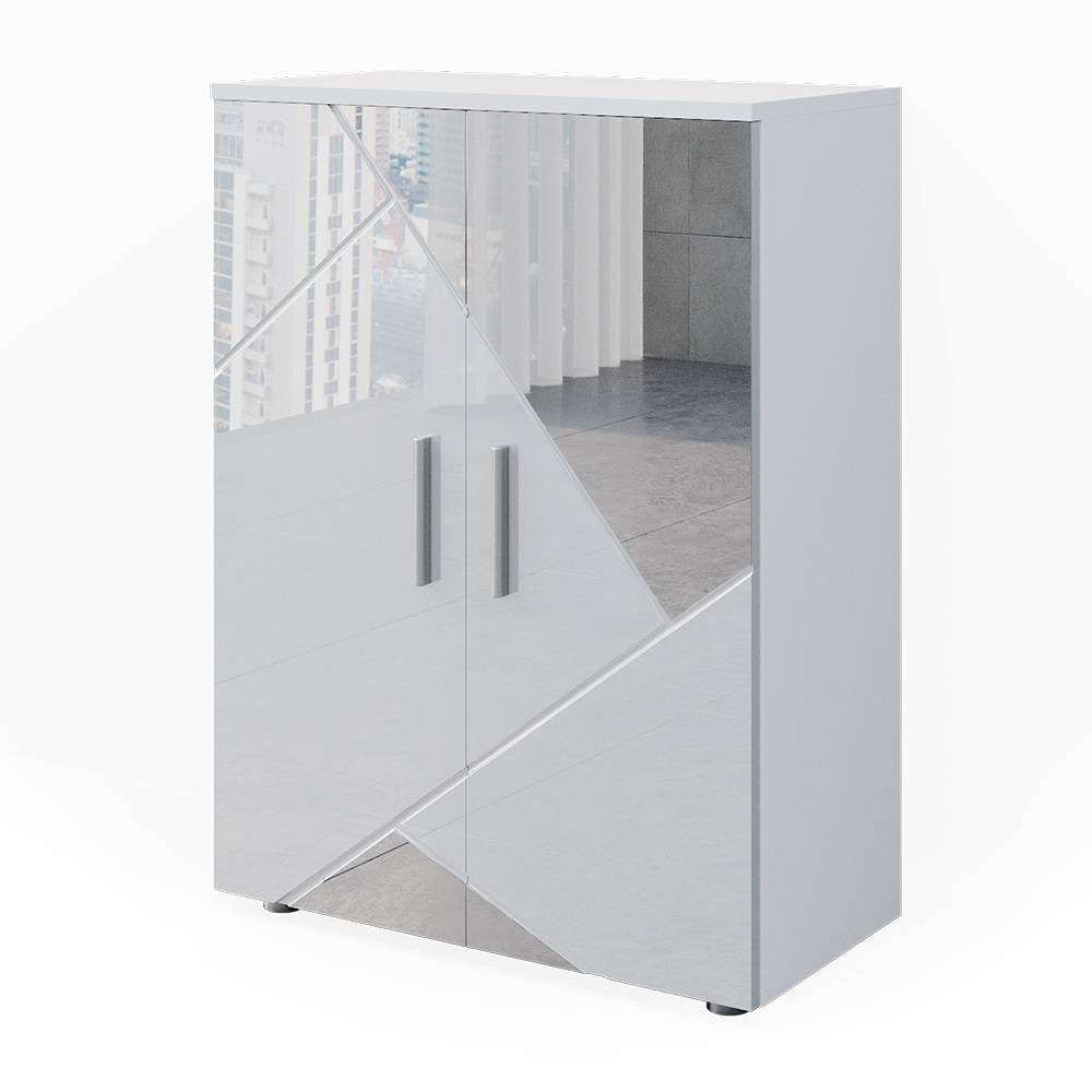 Vicco Midischrank Irma, Weiß Hochglanz mit Einsätzen/Weiß, 60 x 81 cm (1-St) mit Dekospiegel