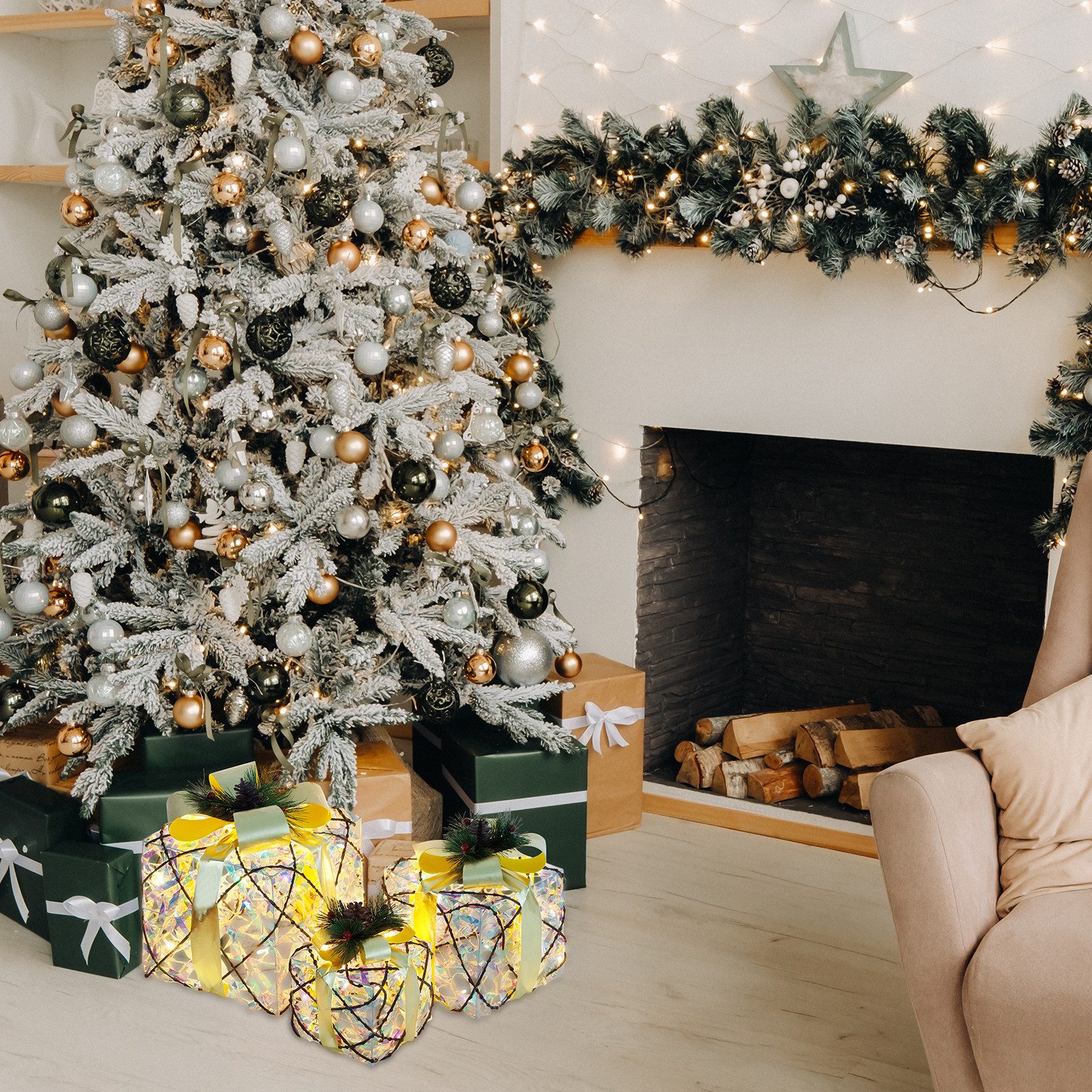 CCLIFE Weihnachtsfigur LED Geschenkbox 3er, Netzstecker günstig online kaufen