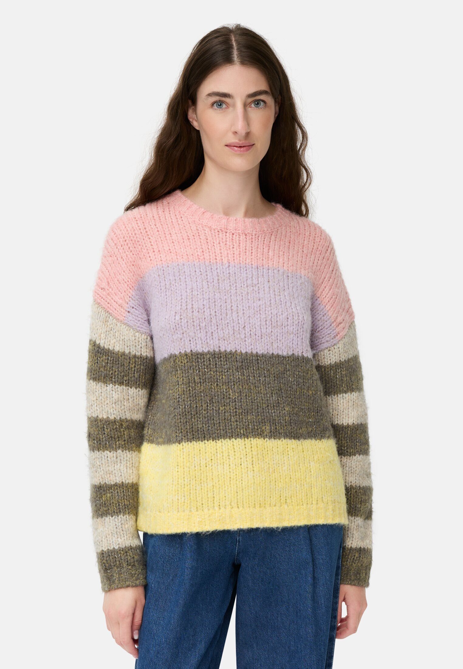 camel active Strickpullover im Boxy Fit Langarm Rundhals Markenlabel günstig online kaufen