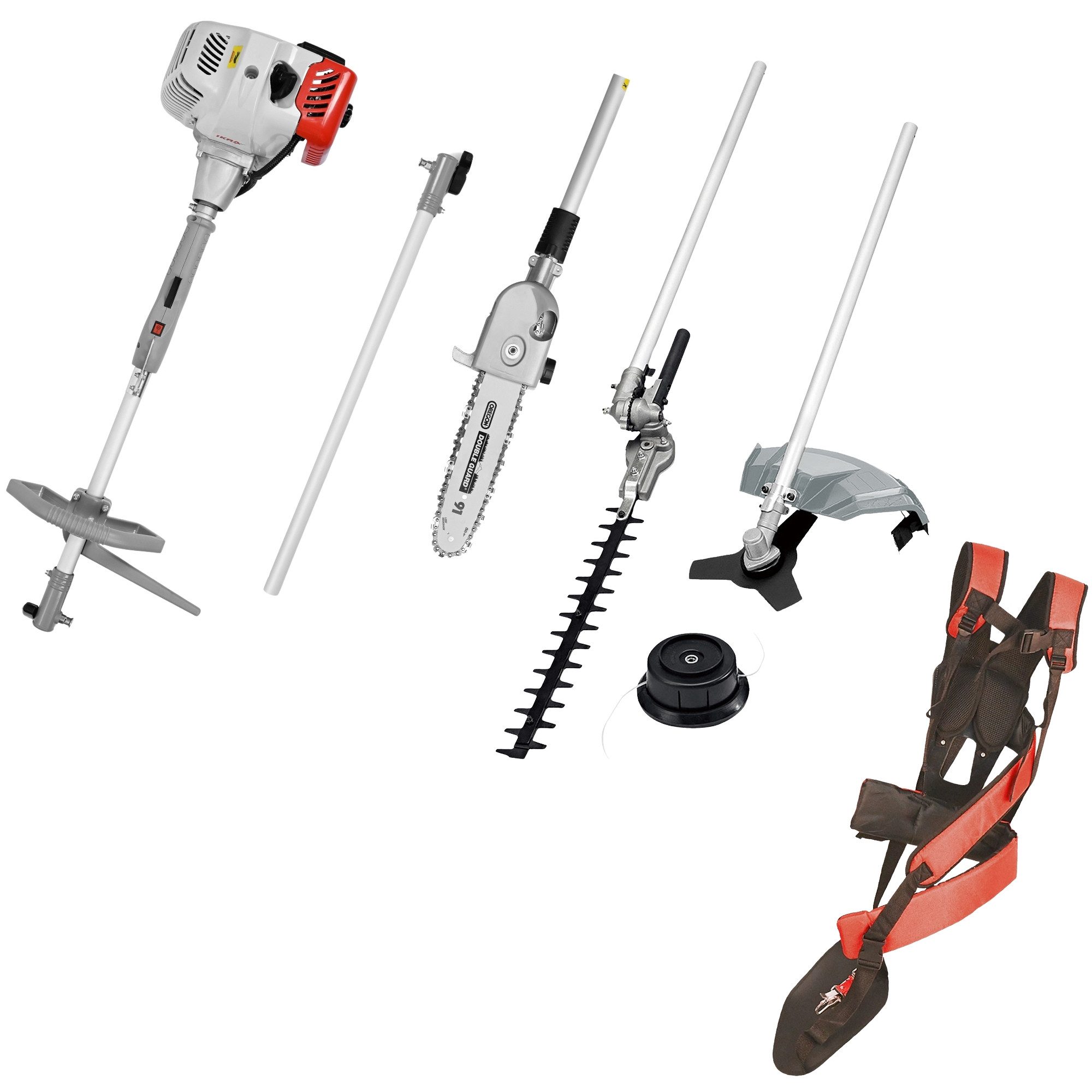 ikra GmbH Garten-Multifunktionsgerät IBKH 52-1, Benzin, Freischneider, Rasentrimmer, Entaster, Heckenschere, 51,7cm³, 1,5kW