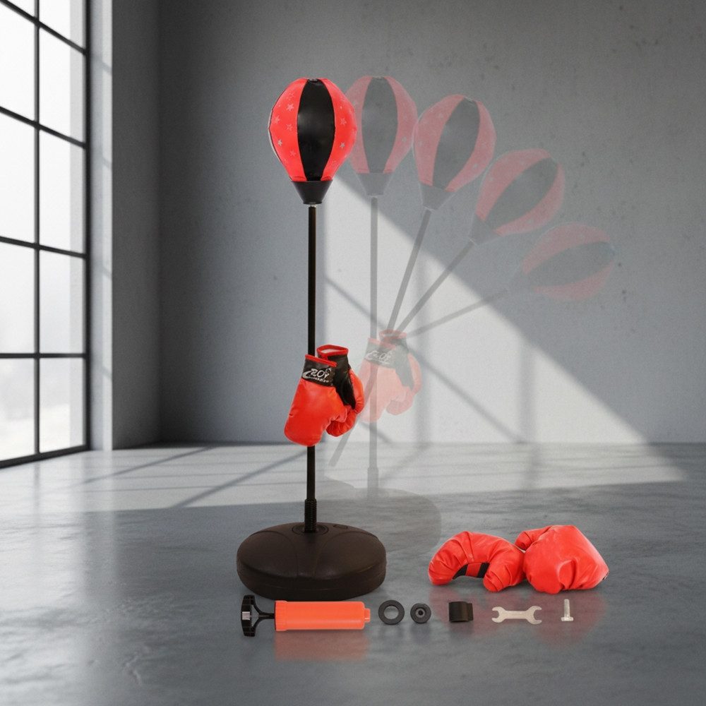 Melko Standboxball Boxbirne Standboxsack + Boxhandschuhe für Kinder Verstellbar Boxsack (Stück), Spezieller Gummi-Ball