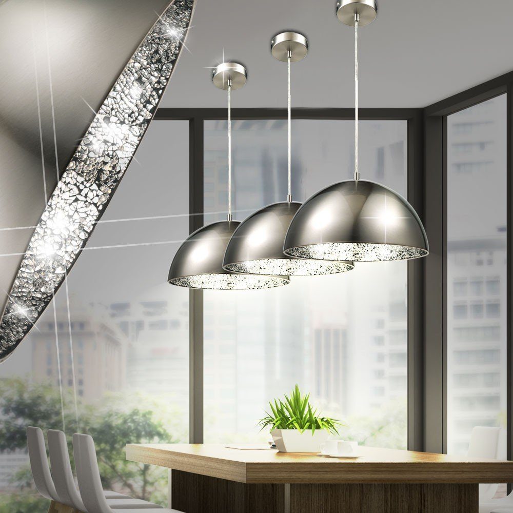 etc-shop LED Pendelleuchte, Leuchtmittel inklusive, Mosaik Küchen silber Pendel Hänge 7 Hänge Warmweiß, Beleuchtung LED Leuchte Watt
