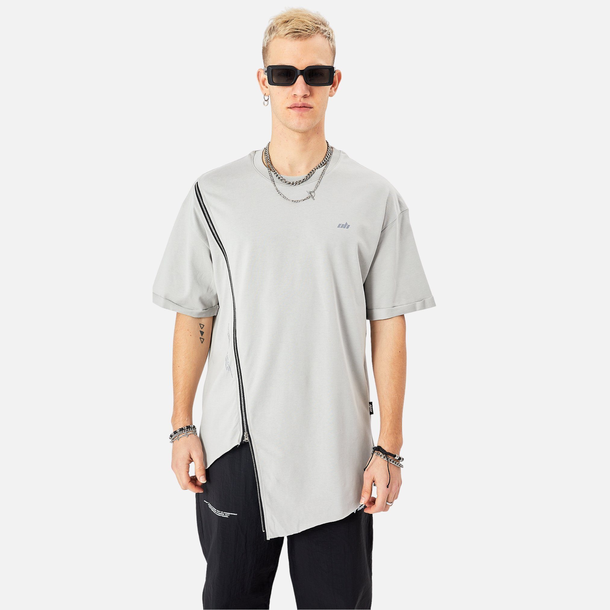COFI Casuals T-Shirt Herren ZIP T-Shirt 320gsm 100% Cotton Oversize Fit Grau